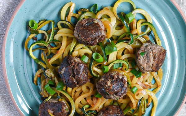 Ginger Sardine Balls Over Asian Zucchini Noodles