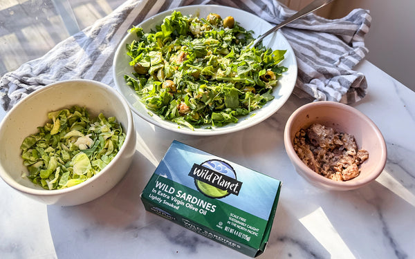 Brussels Sprout Sardine Caesar Salad
