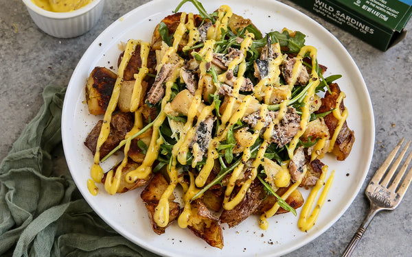 Crushed Potato, Roasted Garlic and Tinned Fish Salad