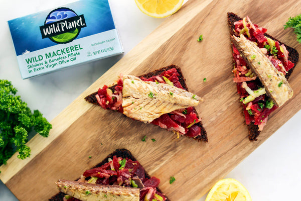 Mackerel and Beet-Apple Slaw Canapés