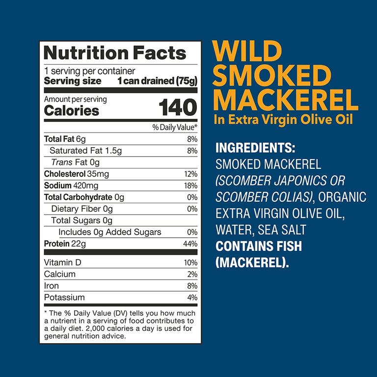 Wild Smoked Mackerel Fillets in Extra Virgin Olive Oil