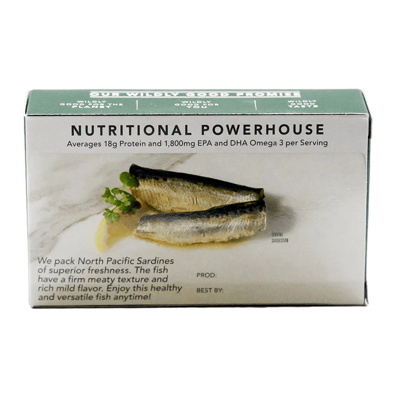 Sardines in extra virgin olive oil back panel