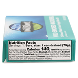 Wild Smoked Mackerel Fillets in Extra Virgin Olive Oil, in can. Side View showing Nutrition Facts